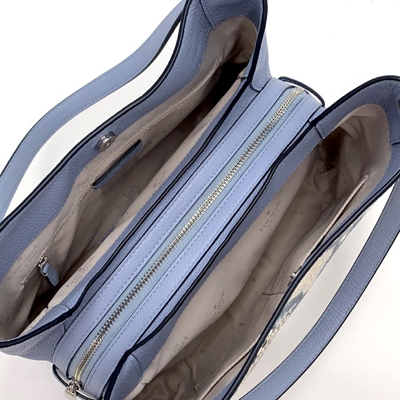 Leila Snake Embossed Medium Triple Compartment Shoulder Bag Muted Blue Multi - Picture 11 of 16